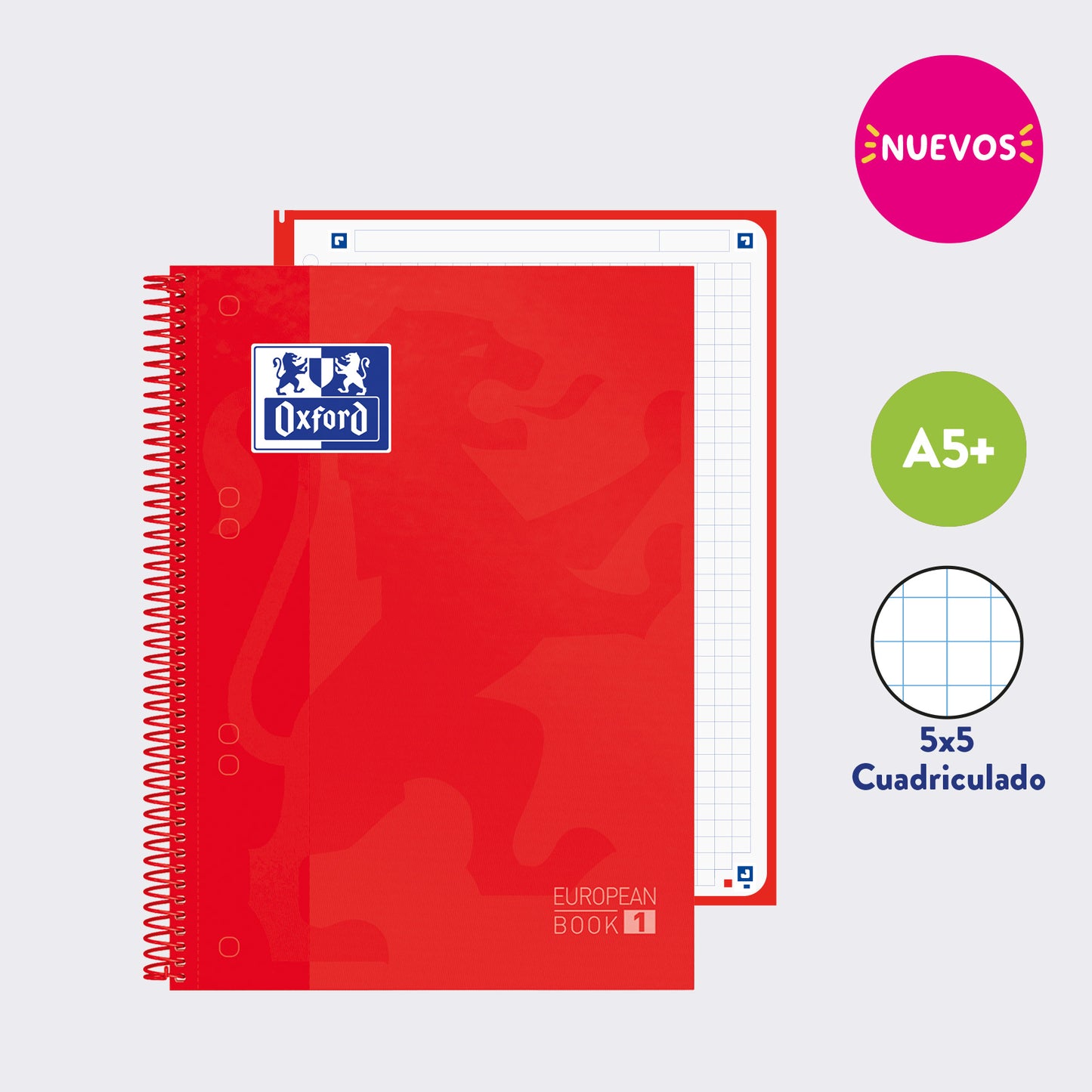 EUROPEANBOOK 1 SCHOOL CLASSIC CUADRICULADO ROJO PEQUEÑO