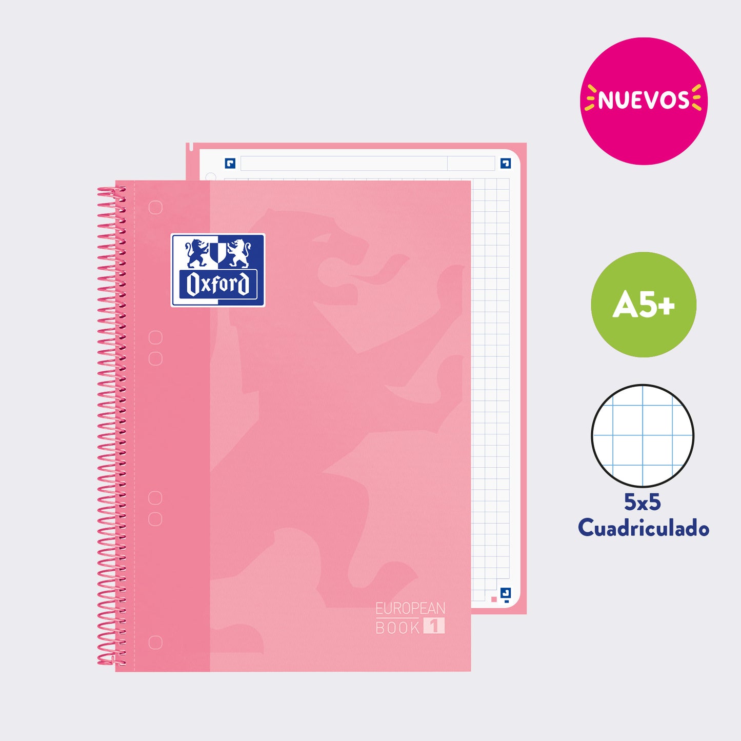 EUROPEANBOOK 1 SCHOOL CLASSIC CUADRICULADO ROSA CHICLE PEQUEÑO