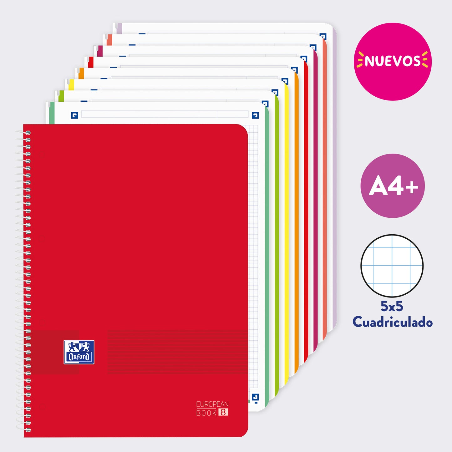 EUROPEANBOOK 8 MATERIAS LIVE & GO CUADRICULADO ROJO