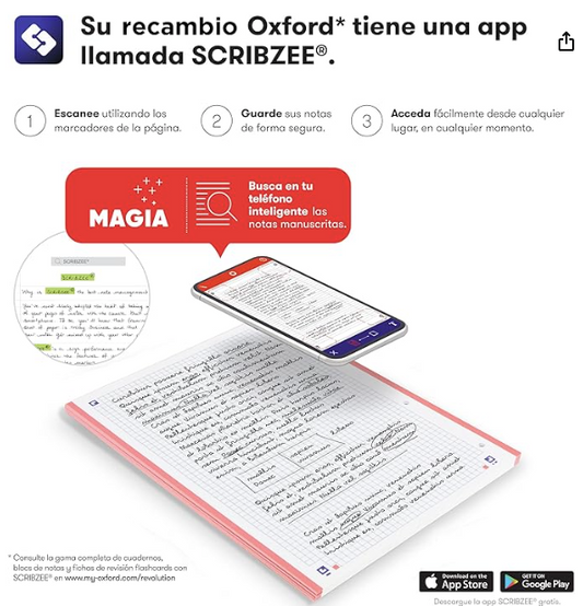 OXFORD RECAMBIO ENCOLADO ROJO A4 CUADRICULADO  X 80 HOJAS