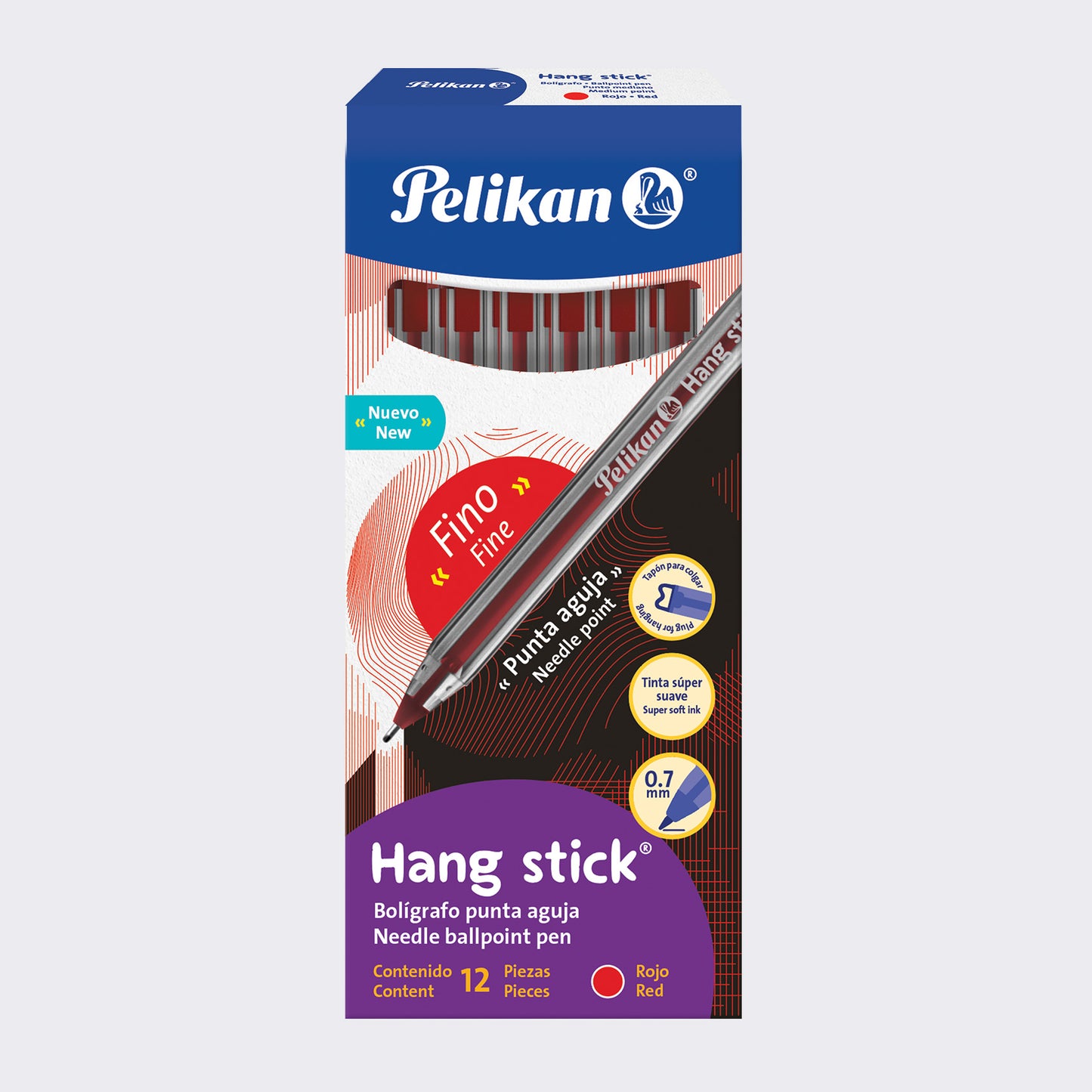 BOLÍGRAFO HANG STICK PUNTA AGUJA CJ/12 ROJO