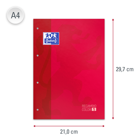 OXFORD RECAMBIO ENCOLADO ROJO A4 CUADRICULADO  X 80 HOJAS