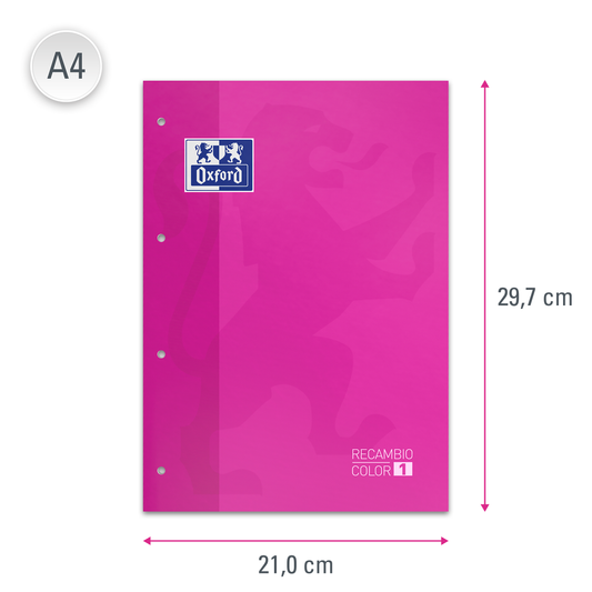 OXFORD RECAMBIO ENCOLADO FUCSIA A4 CUADRICULADO  X 80 HOJAS