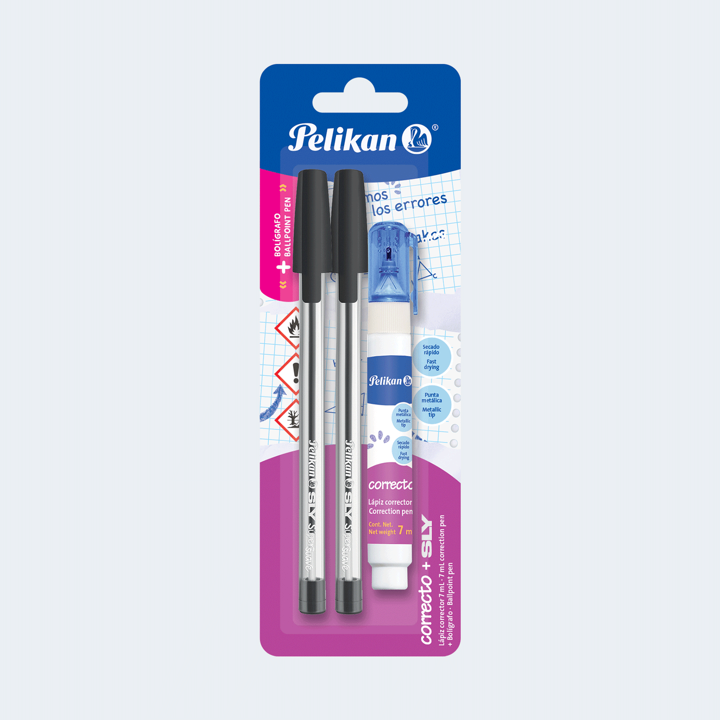 TJ/1 LAPIZ CORRECTOR CORRECTO + 2 BOLÍGRAFOS SLY NEGROS